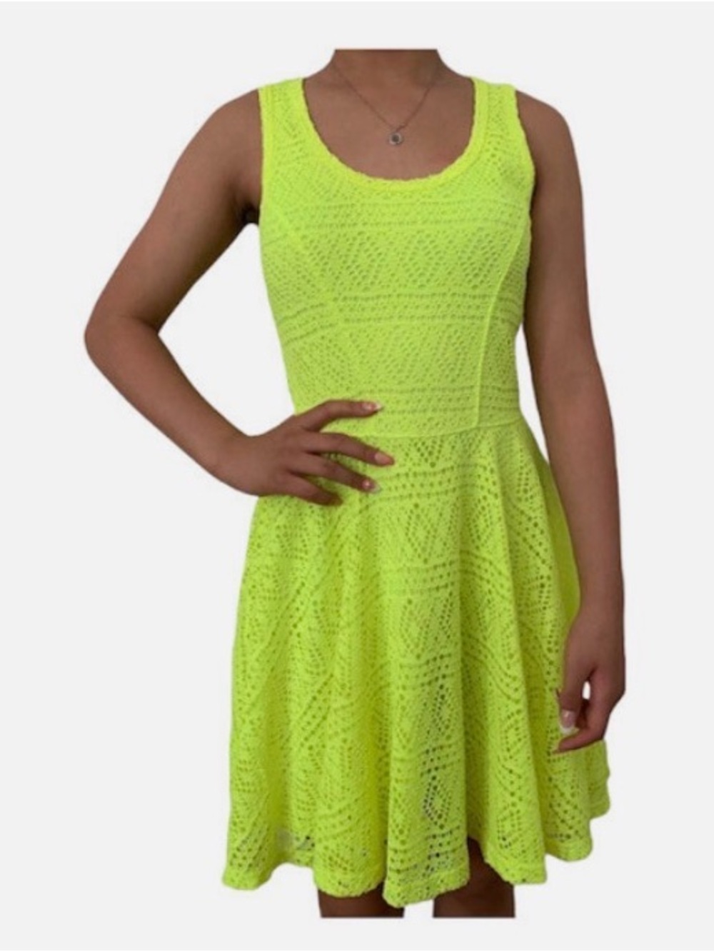 Express Neon Yellow Crochet Fit & Flare Mini Dress